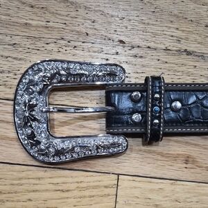 Nocona Black Belt with Silver and Blue Accents